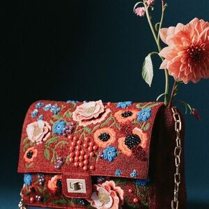 Oversized Beaded Red Floral Clutch Anthropologie